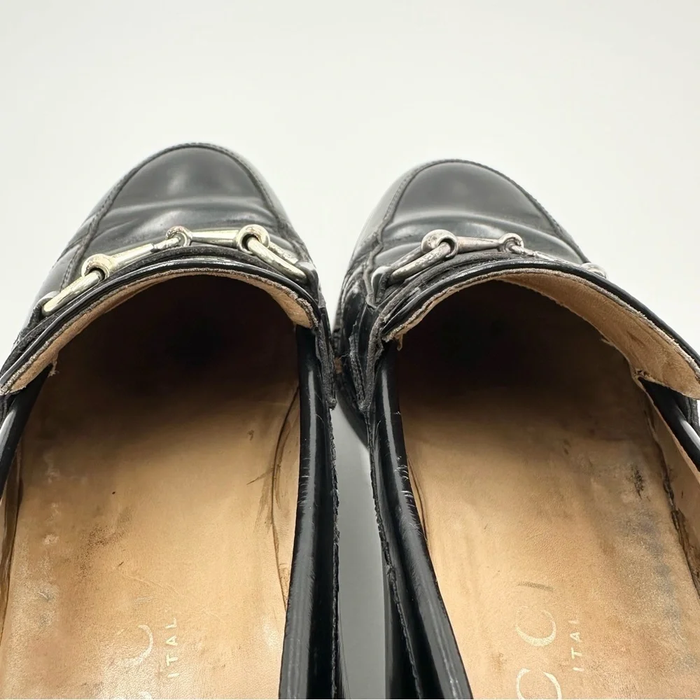 Gucci Horsebit Shiny Black Dress Loafers Shoes # 110-1362 Size 42 E - Picture 12 of 15